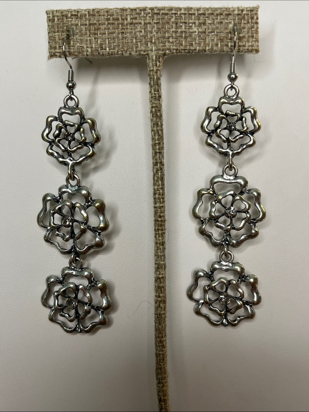 Silver Floral Drop Earrings - Women Jewelry